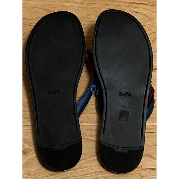Coach G1212 Navy Blue Floral Applique Leather Flip Flop Sandals Womens 10B - Picture 3 of 7